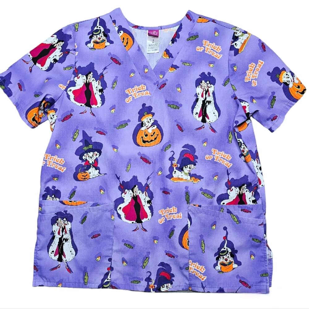 The Wonderful World of Disney 101 Dalmatians Halloween Scrub Top Medium‎ M